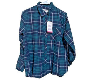 Comfort Outfitter Girls Plaid Flannel shirt with roll-tab sleeves Green NWT XL